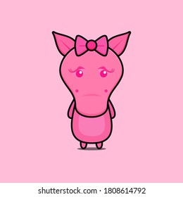 Cute Pink Triceratops Dinosaur With A Ribbon Isolated On Pink 
