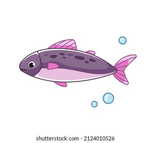 Cute pink trout fish. Vector illustration in cartoon childish style. Isolated funny clipart on white background. cute print