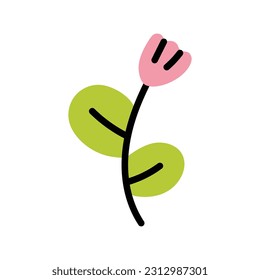 Cute pink tulip. Simple doodle flower. Flat vector illustration.