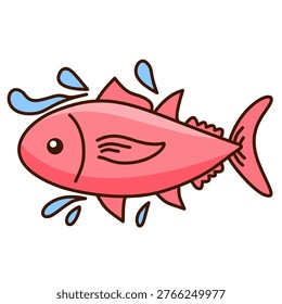 cute pink tuna fish moving fast in water creating small blue splashes