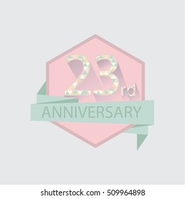cute pink twenty third anniversary logo with ribbon