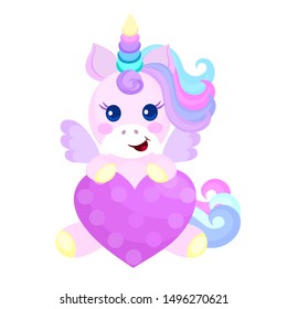 Cute Pink Unicorn with Big Heart