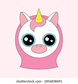 Cute pink unicorn icon, vector illustration.