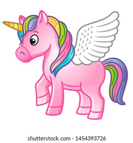 Cute Pink Unicorn Large White Wings Stock Vector (Royalty Free ...