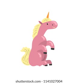 Cute pink unicorn, magic fantasy animal character cartoon vector Illustration on a white background