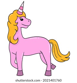 cute pink unicorn, vector illustration art. doodle icon image kawaii.