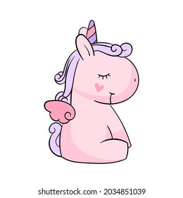 Cute pink unicorn-toy with wings sitting