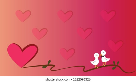 Cute Pink Valentine's Day Background  with birds in love. 