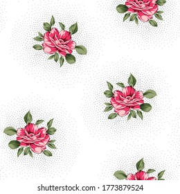 flores vectoriales rosas lindas dejan un patrón de racimos en el fondo retro
