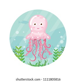 Cute pink vector jellyfish