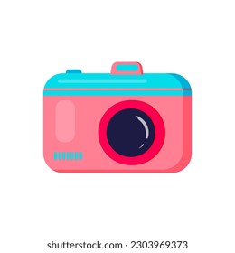 Cute pink vintage photo camera. Retro style film camera vector illustration.