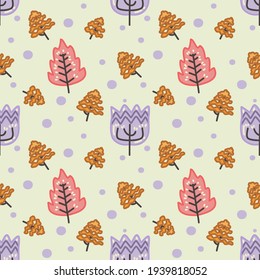 Árboles pequeños de color rosa y violeta sin fisuras con fondo color púrpura punto suave 