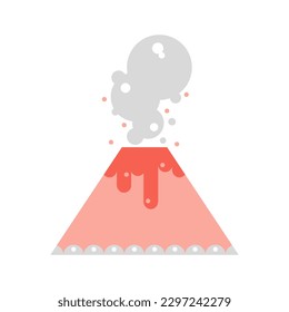 Cute pink volcano erupting mountain with magma lava doodle hand drawn icon flat vector design