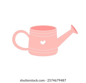 Cute pink watering can vector isolated on white background. Flat cartoon style. Gardening tools and horticulture equipment concept. Perfect for icon, sign, sticker and so on