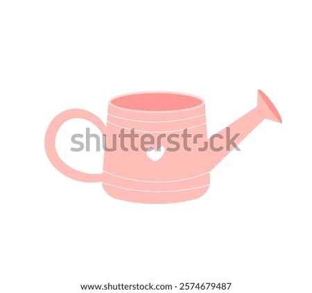 Cute pink watering can vector isolated on white background. Flat cartoon style. Gardening tools and horticulture equipment concept. Perfect for icon, sign, sticker and so on