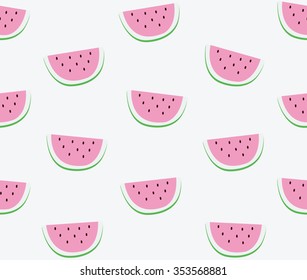 Cute Pink Watermelon Slice Design On White Background Seamless Pattern Wallpaper Background. Vector Art