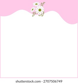 Cute Pink Wavy Top Border with Daisy Flowers, Valentine Sticky Note