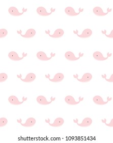 Cute Pink Whales Vector Pattern. Pink Whales Isolated on a White Background. Baby Shower Theme Vector Illustration. Sweet Simple Nursery Art. Lovely Baby Shower Vector Repeatable Pattern.