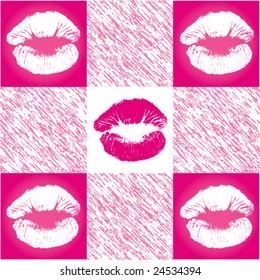 Cute pink and white checkered lip pattern