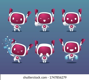 cute pink white friendy white robot mascot set