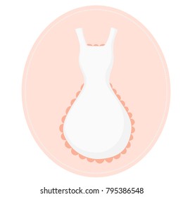 Cute pink and white retro baking apron on a pink oval with accent border. 
 Transparent background in vector file.  (Outside of oval)