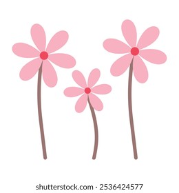 Cute pink wildflower blanch collection for decor, easter, sticker, clipart, print. Hand-drawn minimal flower plant illustration. Spring colorful flower elements vector.