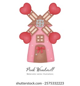 Cute pink windmill with heart shape illustration