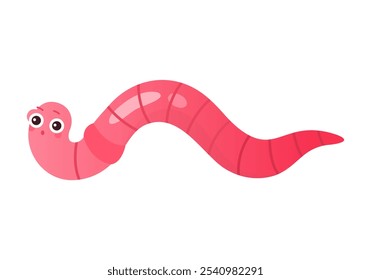 Süß rosa Wurm mit großen Augen aus Angst kriechen in Kompost oder Boden Vektorgrafik