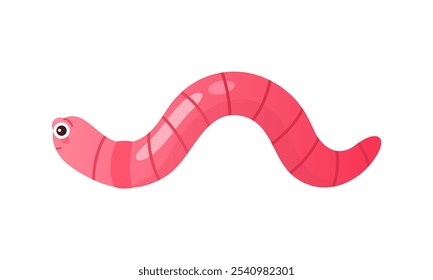 Niedlicher rosa Wurm kriechen mit Kurvenbewegung, lustiger kleiner Regenwurm mit Augen, Vektorgrafik