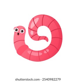 Verme rosa bonito rastejando, larva de inseto curling em anel com cauda ilustração vetor