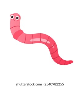 Niedlicher rosa Wurm kriechend und lächelnd, fröhlicher Regenwurm mit lustiger Gesichtsvektorgrafik