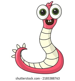 Cute Pink Worm Snake Monster with spikes, Halloween Funny Clipart