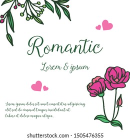 Cute pink wreath frame, for design wedding card romantic. Vector