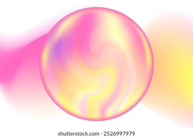 Cute pink, yellow blurry wave form, with iridescent smooth gradient magic sphere isolated element, transparent background. Abstract dream glow motion watercolor shape.