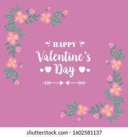 Cute pink and yellow floral frame, for happy valentine greeting card design. Vector