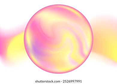 Cute pink, yellow iridescent magic ball with blurry wave form, smooth gradient brush stroke isolated motion element, transparent background. Dream glow abstract dynamic watercolor shape.