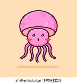 Cute pinky jellyfish vector isolated, pink jellyfish flat icon for editable design