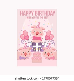 cute pinky pig birthday card template