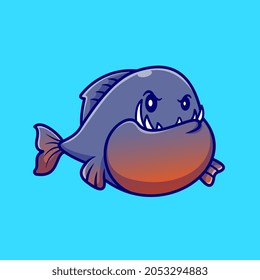 Cute Piranha Fish Cartoon Vector Icon Illustration. Animal Nature Icon Concept Isolated Premium Vector. Flat Cartoon Style