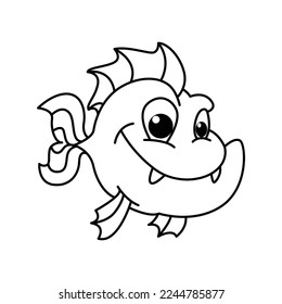 Cute piranha fish characters vector illustration. For kids coloring book.
