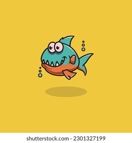 Cute piranha smiling cartoon illustration