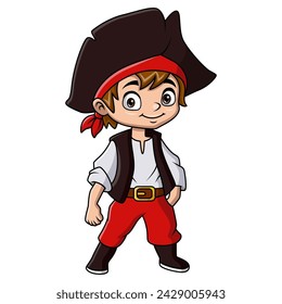 Cute pirate boy cartoon on white background