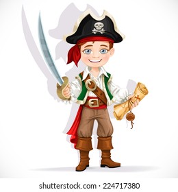 Cute pirate boy with cutlass isolated on a white background