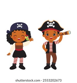 Cute pirate boy and girl cartoon design