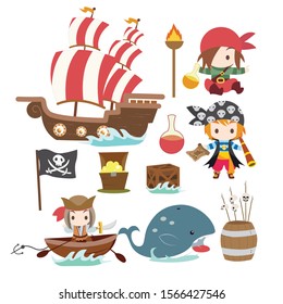 Cute Pirate Boy Vector Set