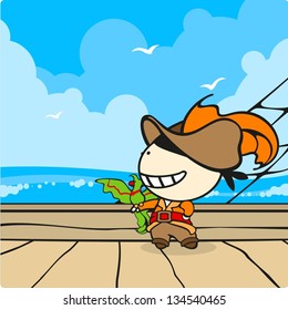 Cute pirate captain with a parrot
