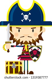Cute Pirate Captain with Treasure Chest 
