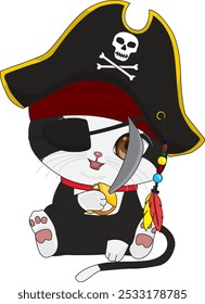 Cute pirate cat cartoon chibi animal vector