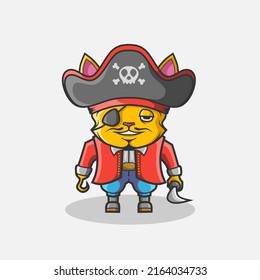 Cute pirate cat character illustration. Simple animal vector design. Isolated with soft background.