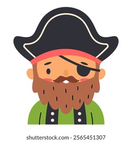 Cute pirate character, designed as a captain in vector style.